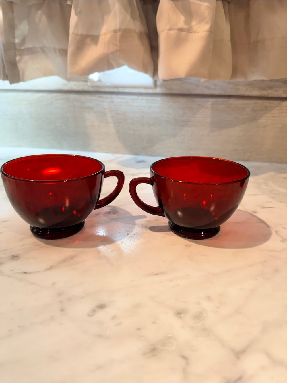 Set of Two Red Glass Tea Cups